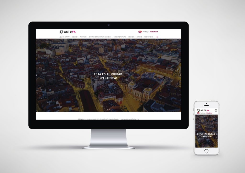 Vista de la web de ACTUVA diseñada en colaboración con Strategia Infinita, en ordenador y móvil