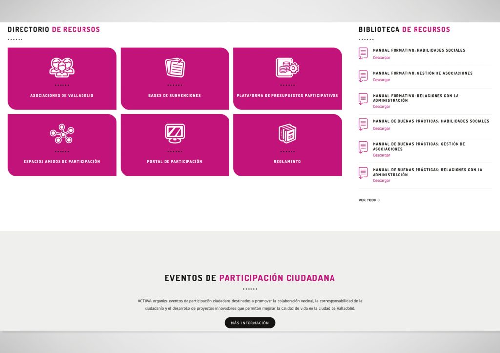 Muestra de la web diseñada para ACTUVA