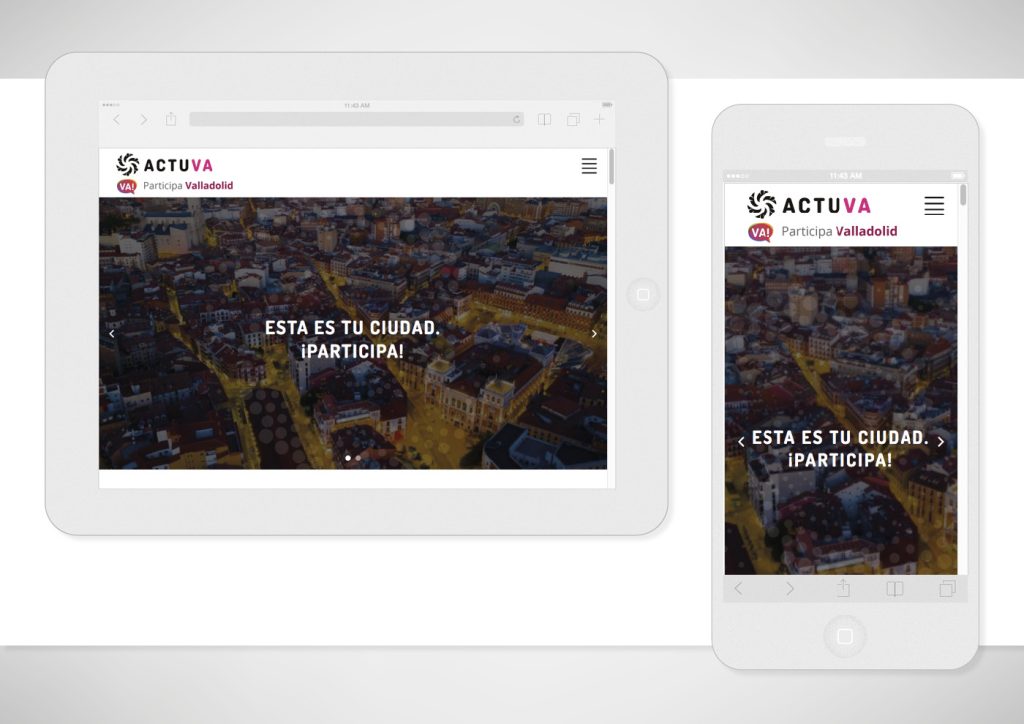 Vista de la web de ACTUVA diseñada en colaboración con Strategia Infinita, en tablet y smartphone