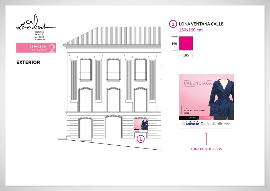 Diseño expositivo del exterior de El siglo de Balenciaga de 2022