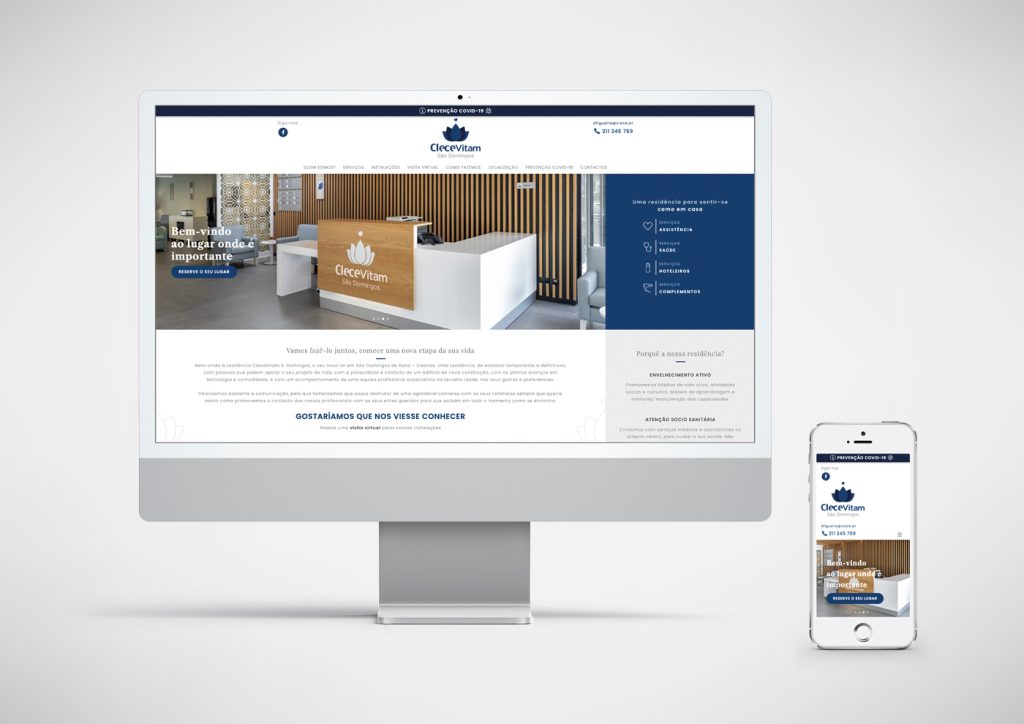 Vista del diseño y desarrollo para la web de Clecevitam São Domingos en ordenador y móvil