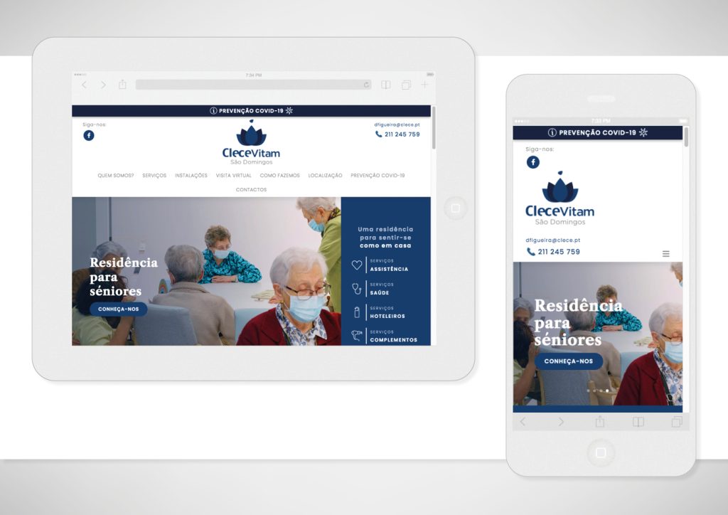 Vista del diseño y desarrollo para la web de Clecevitam São Domingos en tablet y smartphone