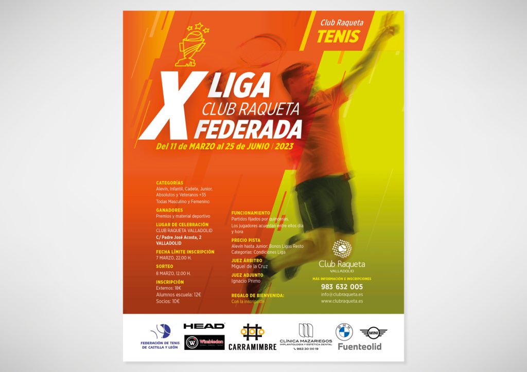 Diseño de cartel "X Liga Club Raqueta Federada" del Club Raqueta Valladolid