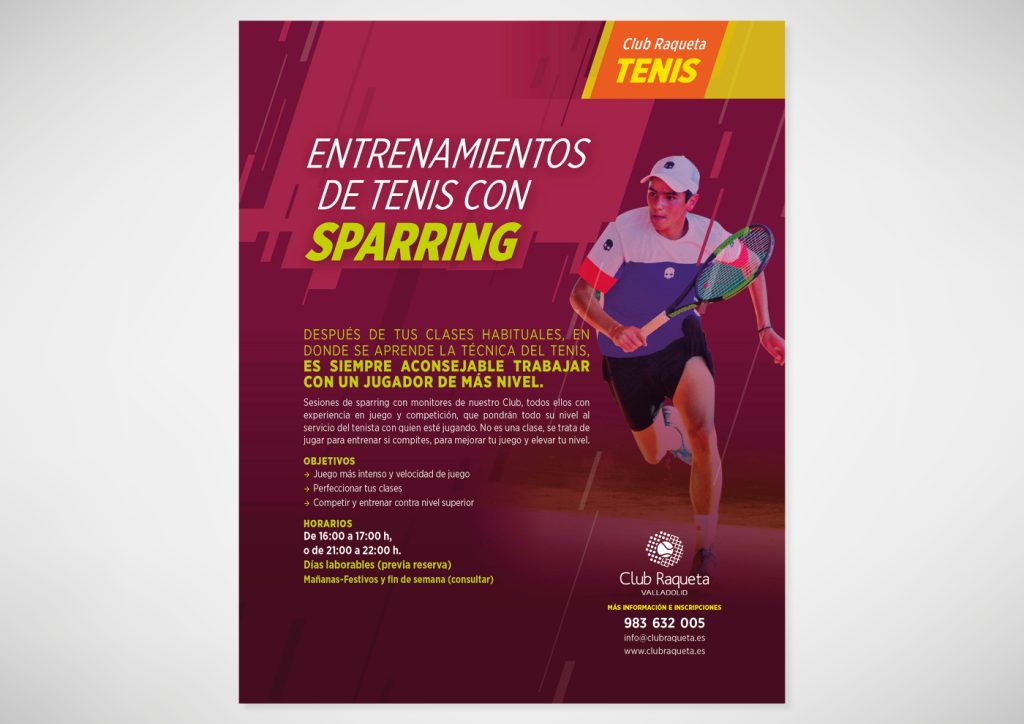 Diseño de cartel "Entrenamientos de tenis con sparring" del club