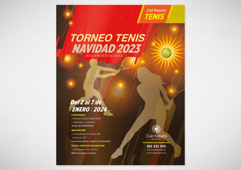 Diseño de cartel "Torneo tenis navidad 2023" del Club Raqueta Valladolid