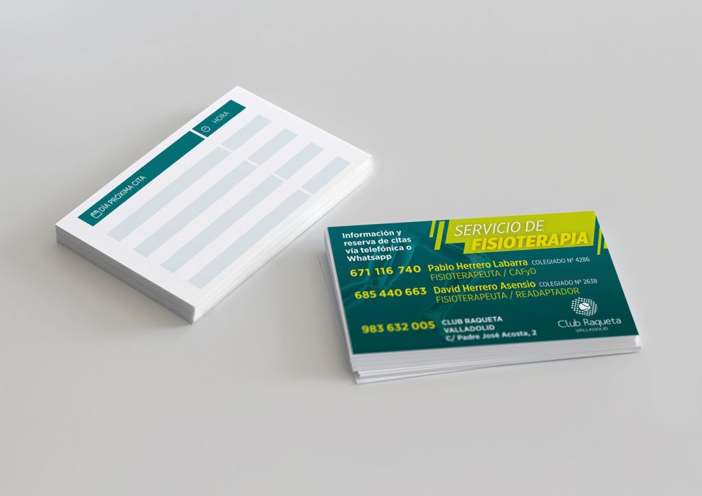Tarjeta de citas diseñadas para el servicio de fisioterapia