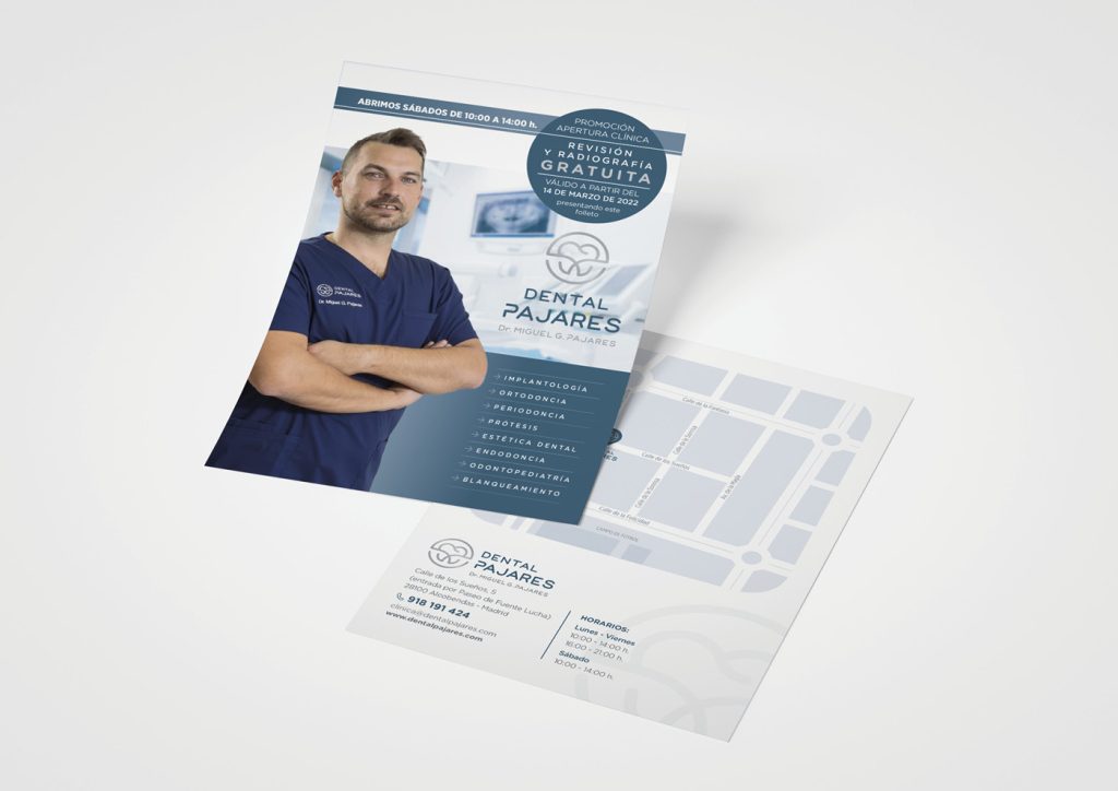 Flyer publicitario de la clínica Dental Pajares