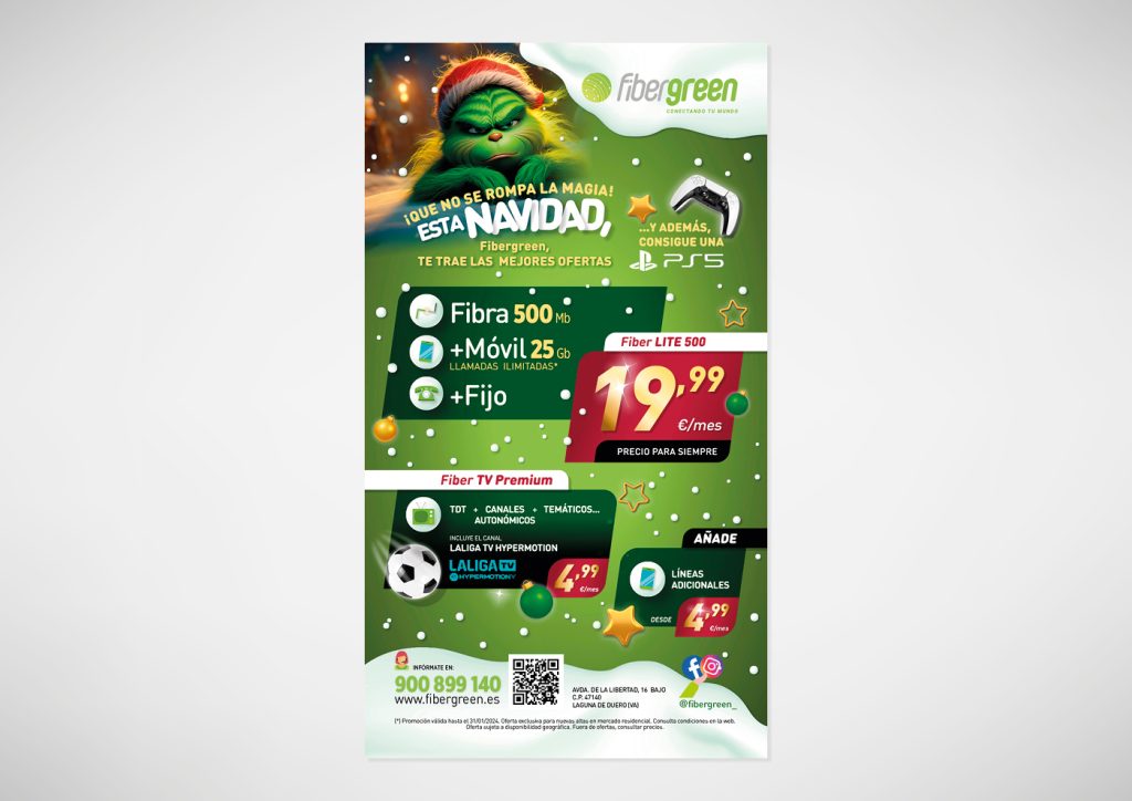 Diseño gráfico de cartel para panel publicitario de Fibergreen