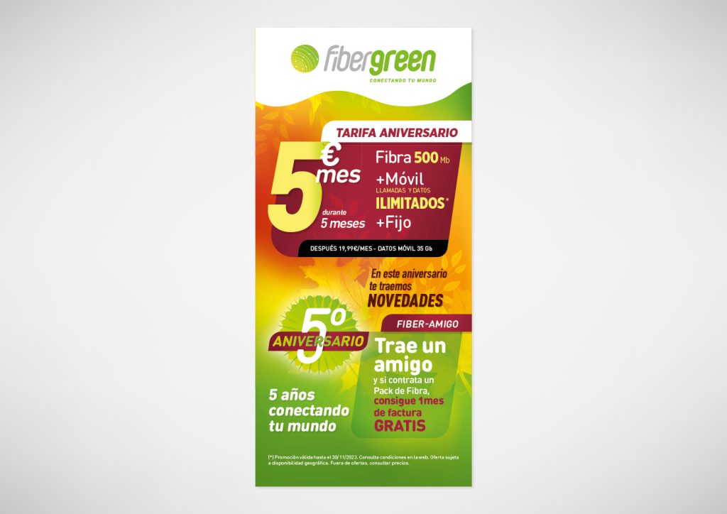 Diseño de flyer de las promociones de otoño de Fibergreen de 2023