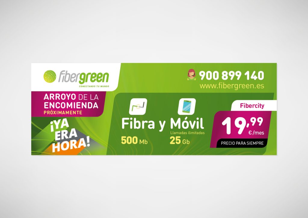Diseño de rotulación para vallas publicitarias realizado para la empresa de telecomunicaciones Fibergreen