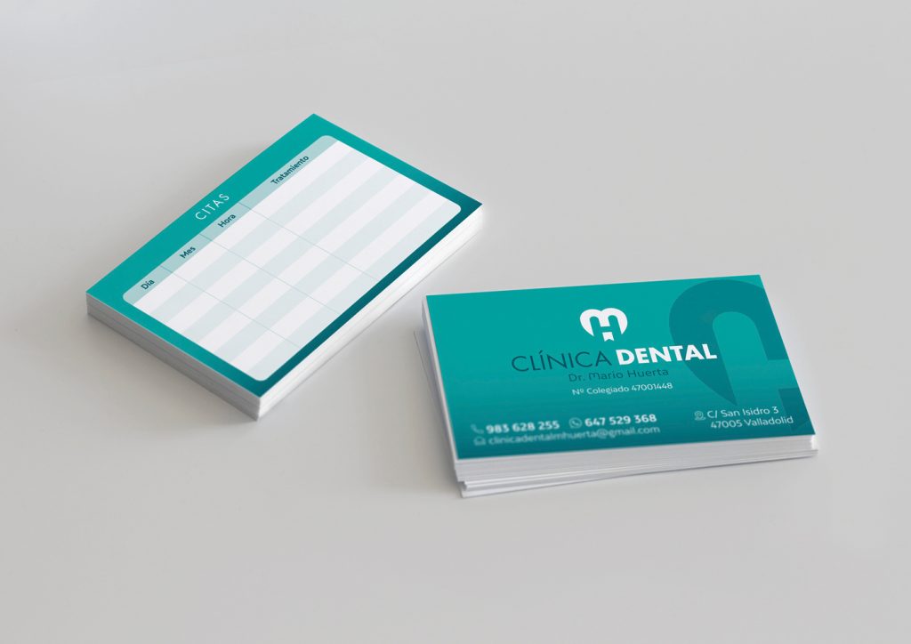 Tarjeta de citas diseñada para la clínica dental Mario Huerta