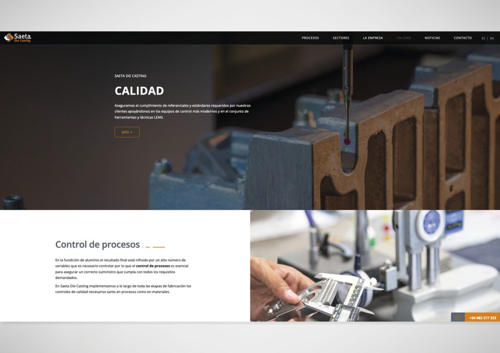 Muestra de la página web diseñada para la fundición Saeta Die Casting