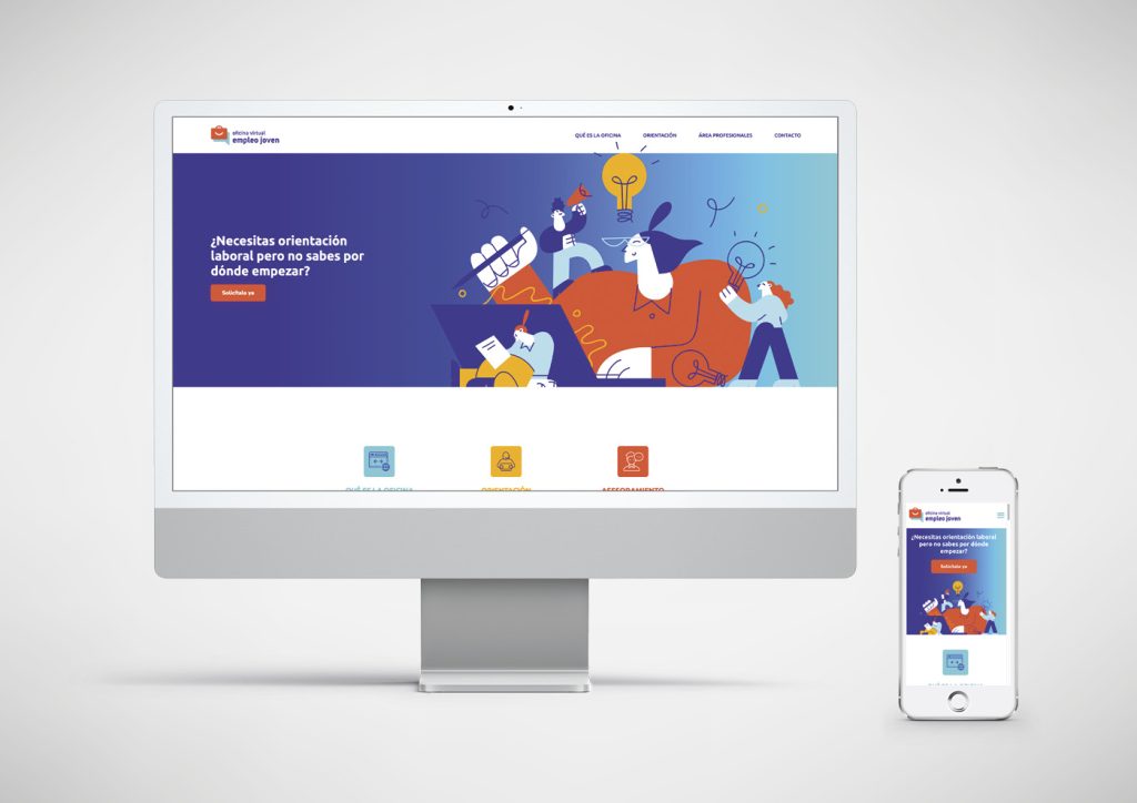 Vista de la web diseñada para la Oficina Virtual Empleo Joven de la Fundación Santa María la Real, en ordenador y móvil