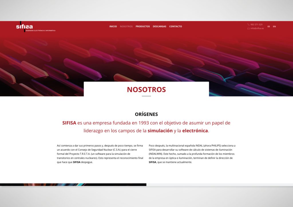 Muestra de la página Nosotros de la empresa