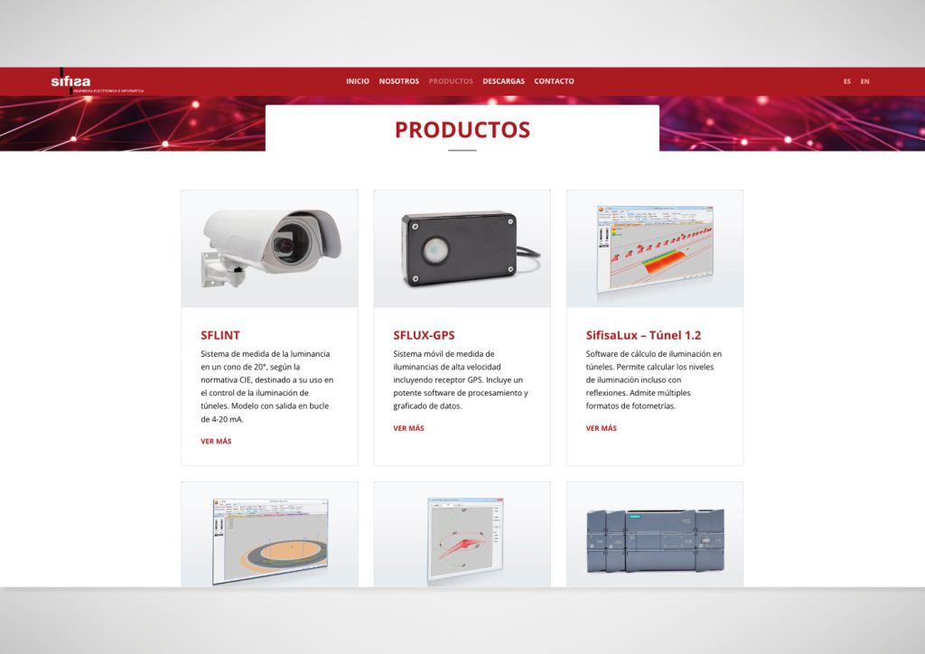 Muestra de la página de Productos de Sifisa