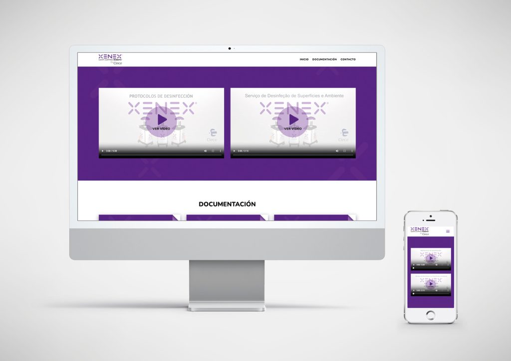 Vista del diseño para la página web de Xenex by Clece en ordenador y móvil