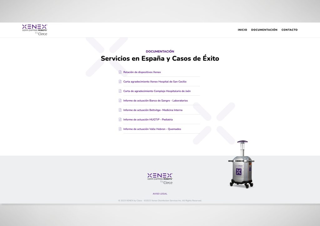 Vista del diseño para la web de Xenex