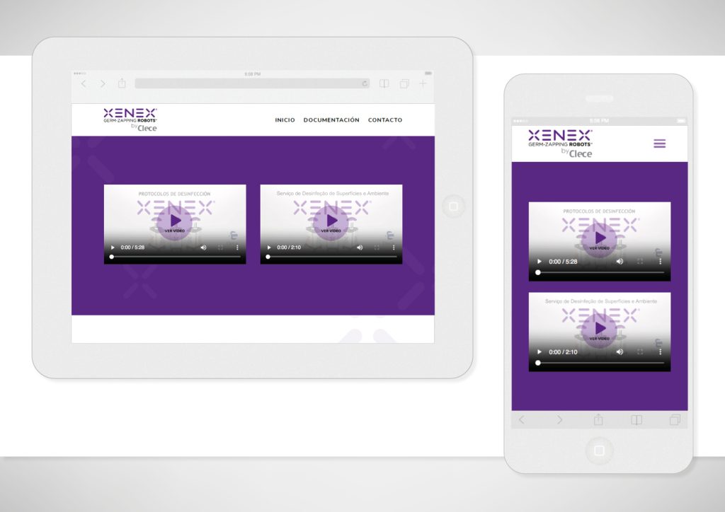 Vista del diseño para la página web de Xenex by Clece en tablet y smartphone