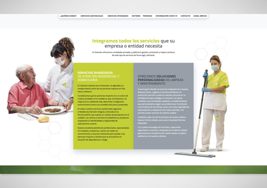 Muestra del diseño creado para la página de la empresa