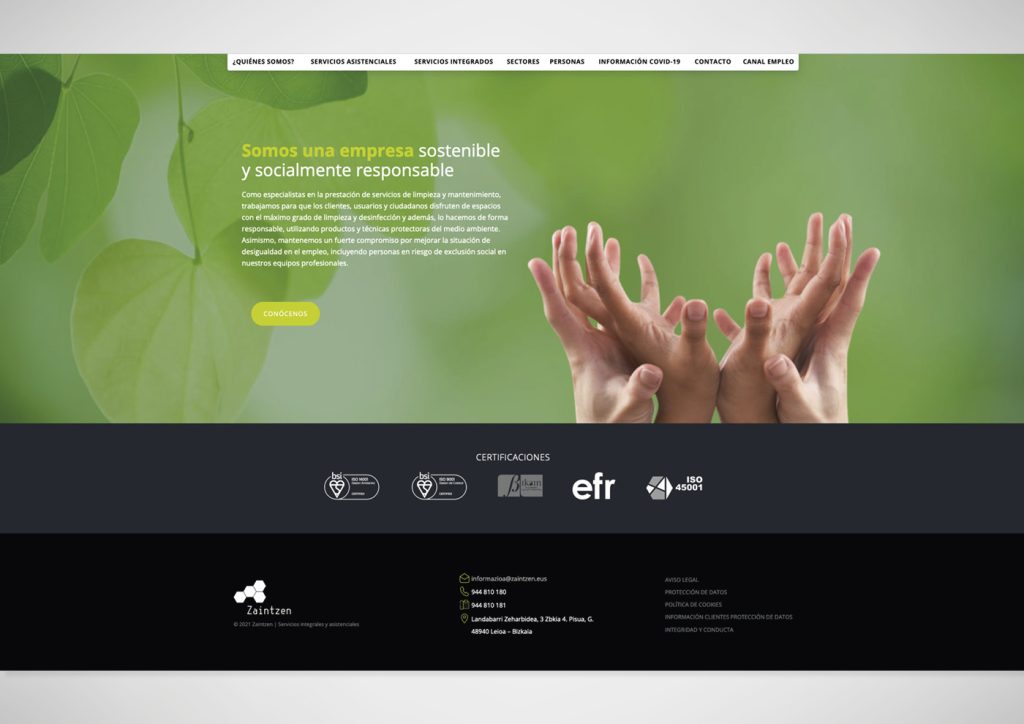 Muestra del diseño creado para la página de la empresa de servicios integrales