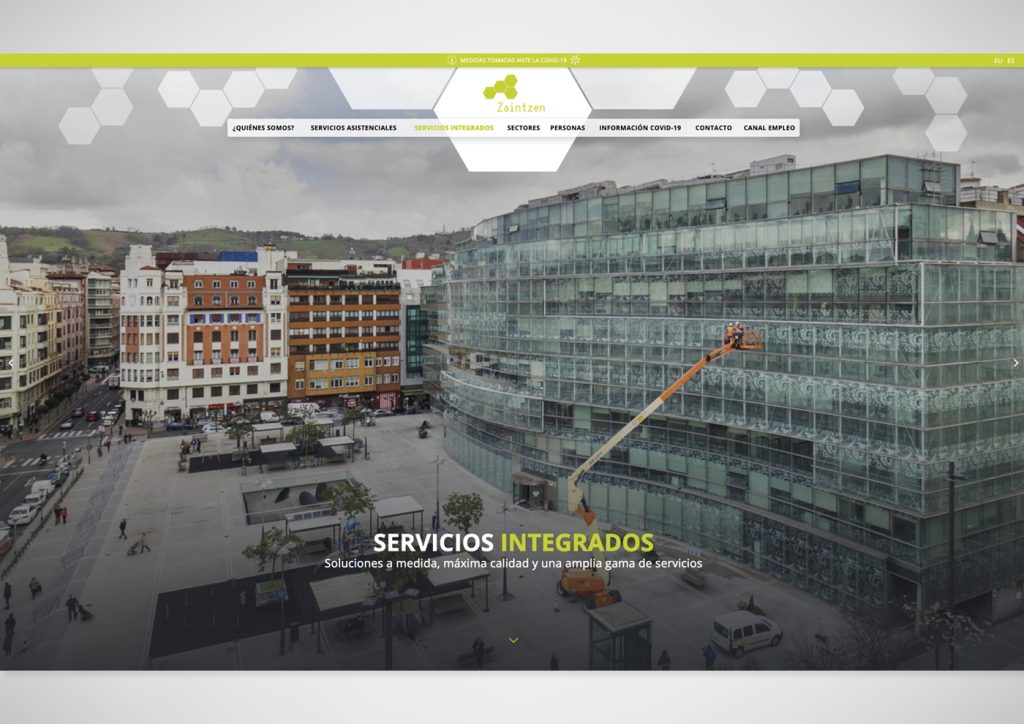 Muestra del diseño creado para la web de Zaintzen Servicios Integrales