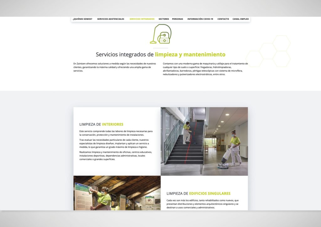 Muestra del diseño creado para la web de Zaintzen Servicios Integrales