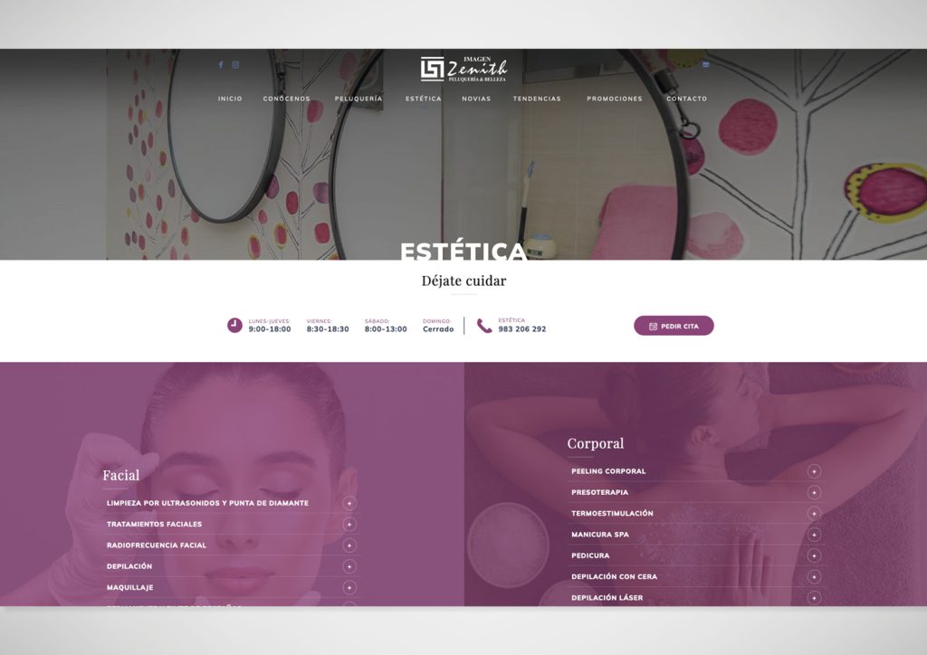 Muestra del diseño creado para la página de la peluquería
